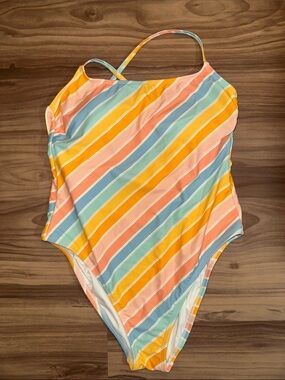 Shade & Shore Pastel Stripe One-Piece Swimsuit in Yellow, Blue, Peach, Mint